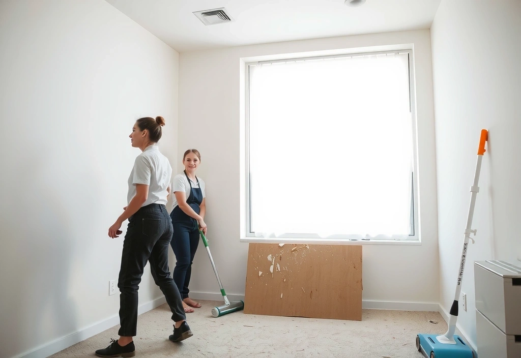 Newly constructed room being cleaned by professionals