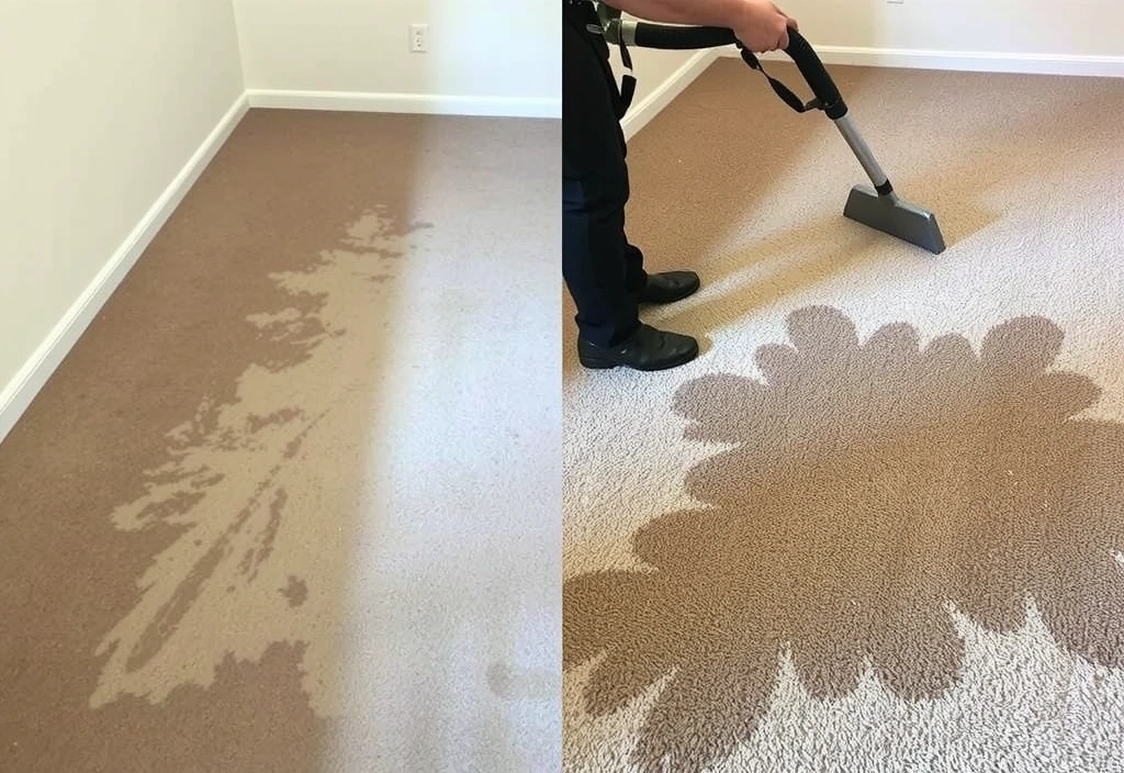 Steam cleaner refreshing a carpet, showing before and after