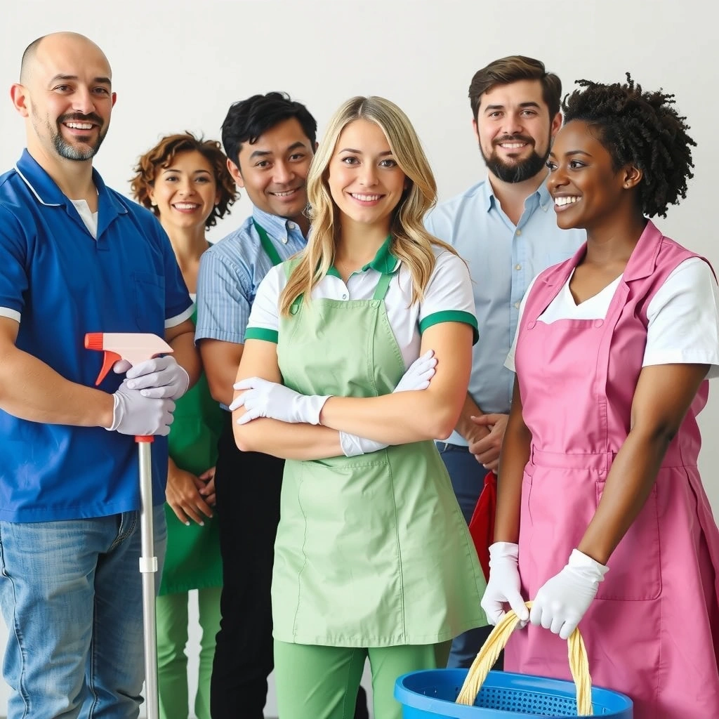 Team of professional cleaners smiling